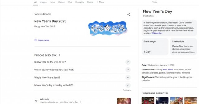 Cách Google chào mừng năm mới 2025 trên công cụ tìm kiếm
