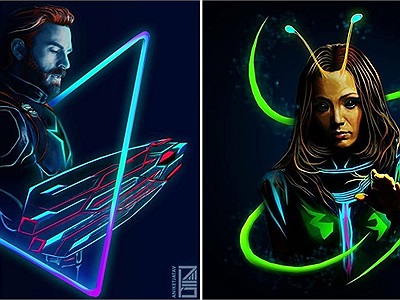 Dàn siêu anh hùng Marvel cực lung linh huyền ảo dưới ánh đèn Neon khác lạ