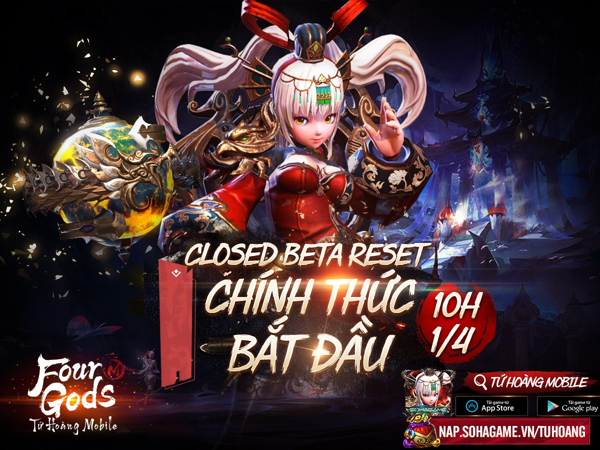 Game4V tặng giftcode Tứ Hoàng Mobile mừng game Closed Beta 01/04