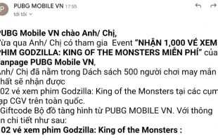 Game thủ PUBG Mobile hào hứng nhận vé xem phim Chúa tể Godzilla miễn phí từ NPH VNG