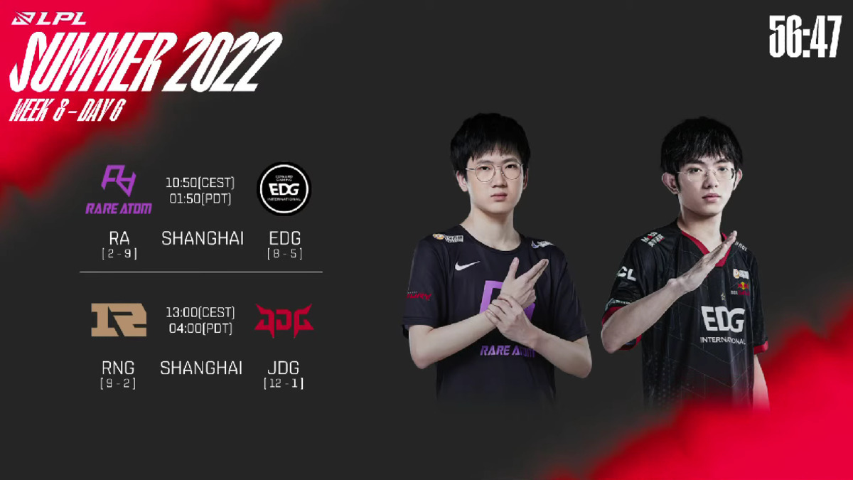 Trực tiếp LPL Mùa Hè 2022 ngày 30/07: RA vs. EDG, RNG vs. JDG