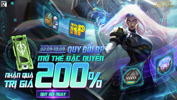 Quy đổi RP – Mở Thẻ Đặc Quyền, nhận quà trị giá 200% từ 02/09 đến 10/09