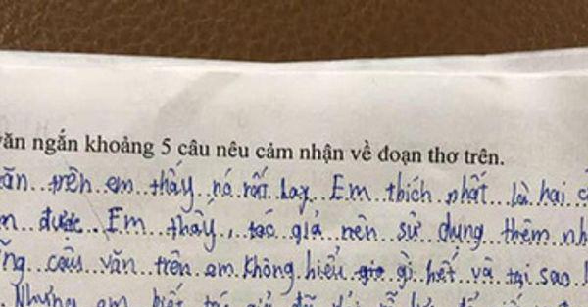 Học sinh viết văn nêu cảm nghĩ về đoạn thơ khiến tác giả cũng phải khóc thét