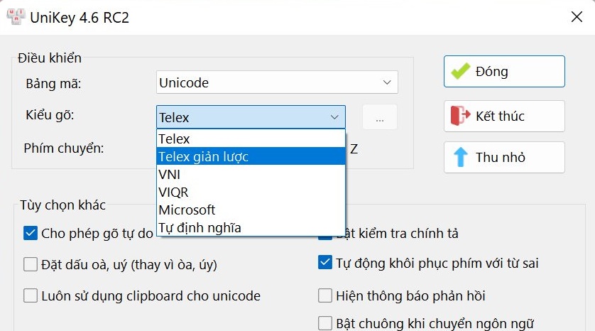 Phiên bản mới UNIKEY 4.6 RC2 thêm kiểu gõ 