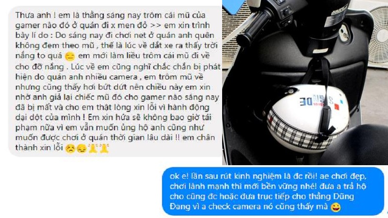 Đi chơi Net lỡ tay trộm mũ bảo hiểm, thanh niên về day dứt viết “bản kiểm điểm” gửi chủ quán