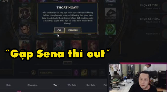 Thầy Giáo Ba giải thích việc thoát game ngay khi gặp Sena trong rank