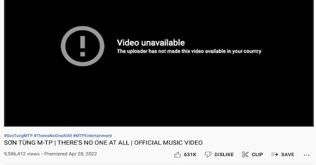 Chặn người Việt xem, MV của Sơn Tùng M-TP trên YouTube hiện ra sao?