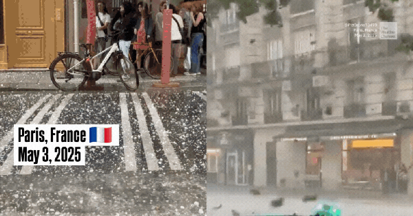 Cảnh tượng lạ: Paris chìm trong cơn mưa đá lớn, du khách và người dân hoảng loạn, cảnh báo cam được đưa ra
