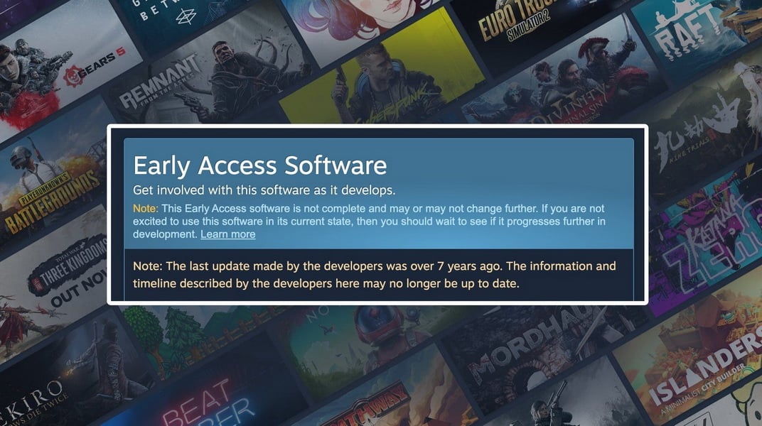 Steam bổ sung thêm thông báo cho game Early Access "có khả năng không hoàn thành" cho người dùng
