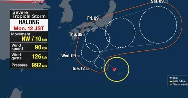 Cơn bão mang tên Hạ Long đang từng bước áp sát Nhật Bản, gió giật 125km/h
