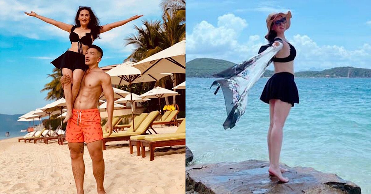 Phi Nhung bất ngờ mặc bikini ngồi lên vai trai lạ 6 múi khiến fan không tin vào mắt mình