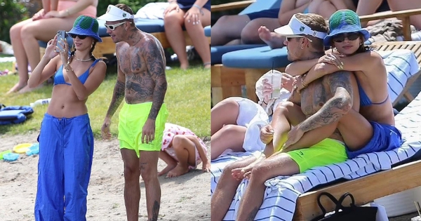 Hailey khoe dáng nuột nà với bikini, âu yếm Justin Bieber trên bãi biển