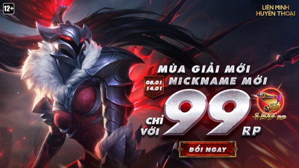 Giảm giá Thẻ Đổi Tên – Mùa giải mới, Nickname mới chỉ với 99 RP từ 08/01 đến hết 14/01