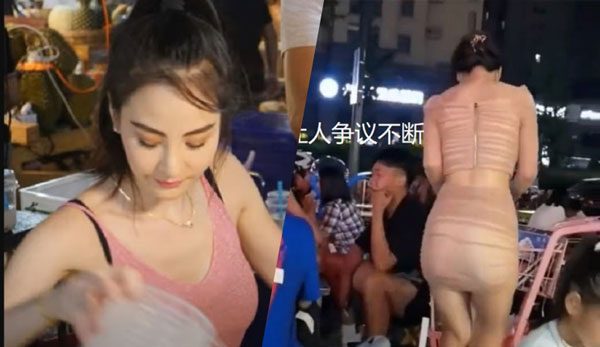 Nữ nhân viên quán nướng mặc váy 