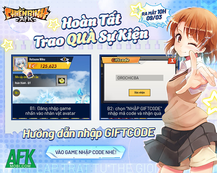 AFKMobi tặng nhiều gift code game Chiến Binh AFK giá trị