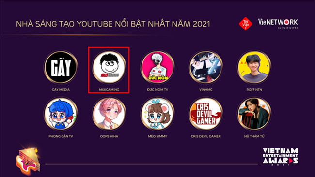 Streamer Độ Mixi một lần nữa đoạt hai giải từ Youtube tại Vietnam Entertainment Awards