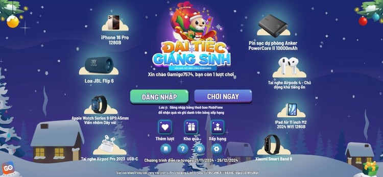 Đại tiệc Giáng Sinh: Săn quà cực đỉnh, cơ hội nhận quà SIÊU KHỦNG