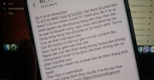 Dịch Covid-19: Bộ Y tế gửi SMS kêu gọi 