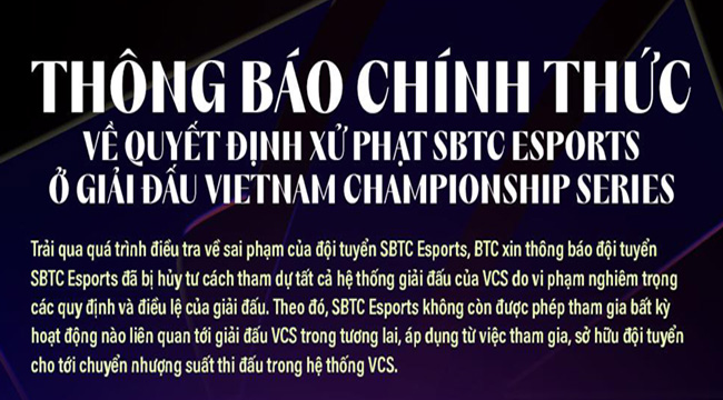 LMHT: Riot thông báo cấm vĩnh viễn chủ sở hữu SBTC, các tuyển thủ bị cấm 3 năm