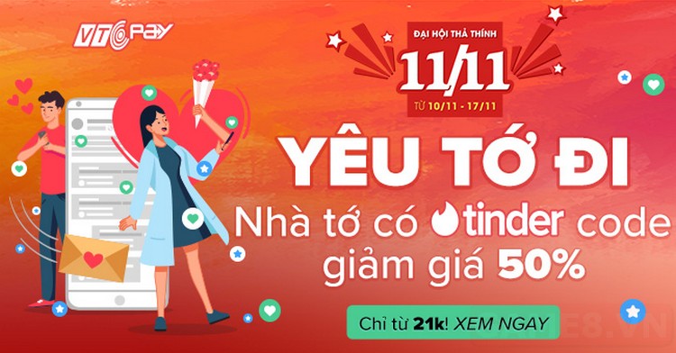 BOM TẤN 11/11: Sale 50% Tinder plus / Tinder gold dành riêng cho game thủ Game8