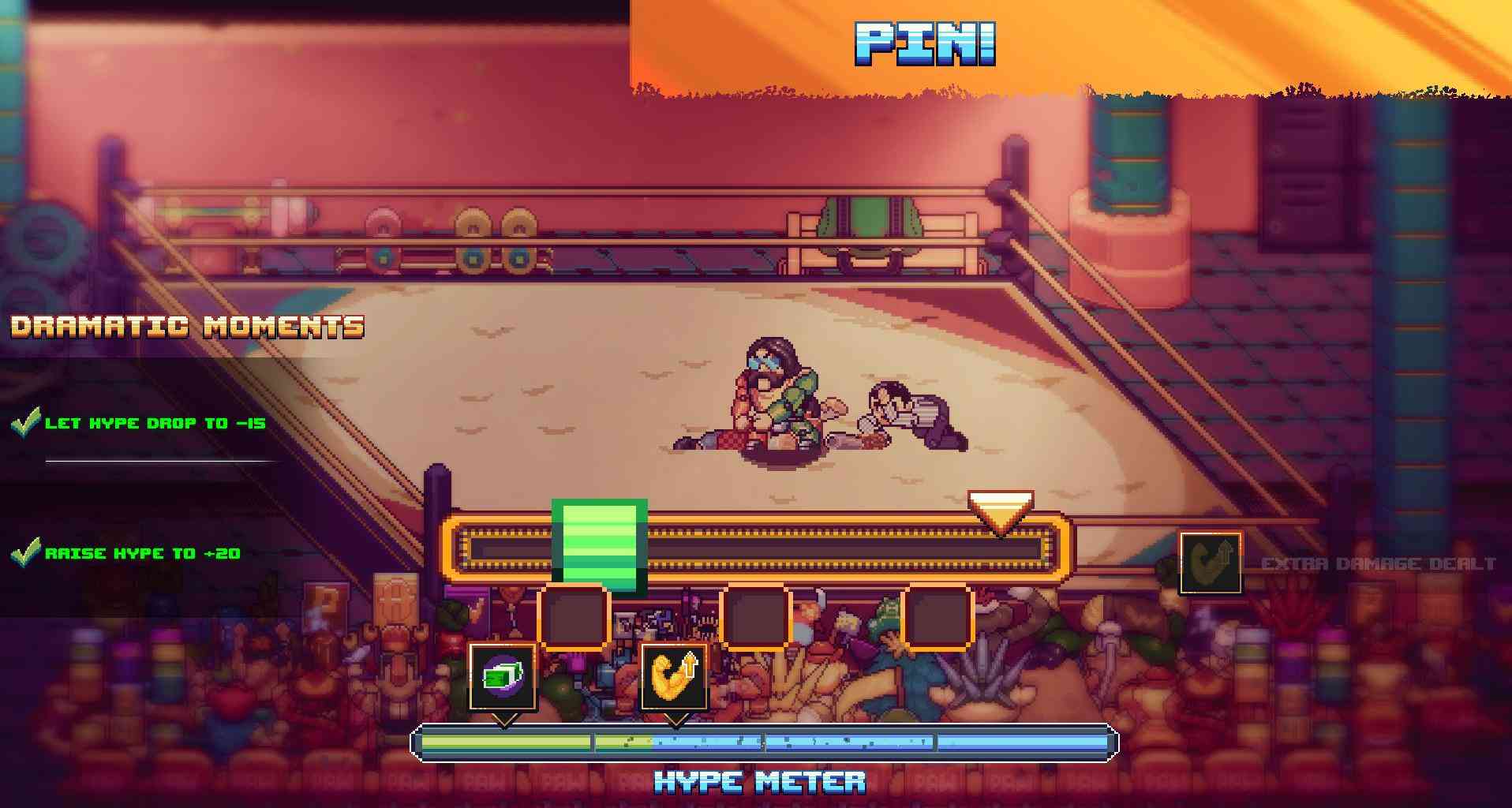 WrestleQuest đem đến gameplay thú vị khi các tay vật được triệu hồi trong thế giới pixel