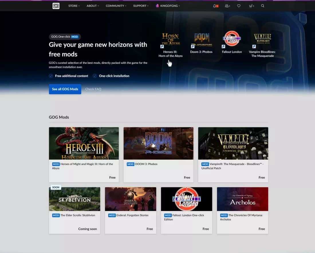 GOG ra mắt tính năng hỗ trợ mod cài đặt chỉ với một cú nhấp chuột cho loạt game kinh điển