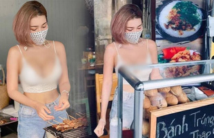 Làm đầu bếp cho quầy bánh mì thịt xiên, một hot girl gây chú ý vì mặc “thiếu vải”