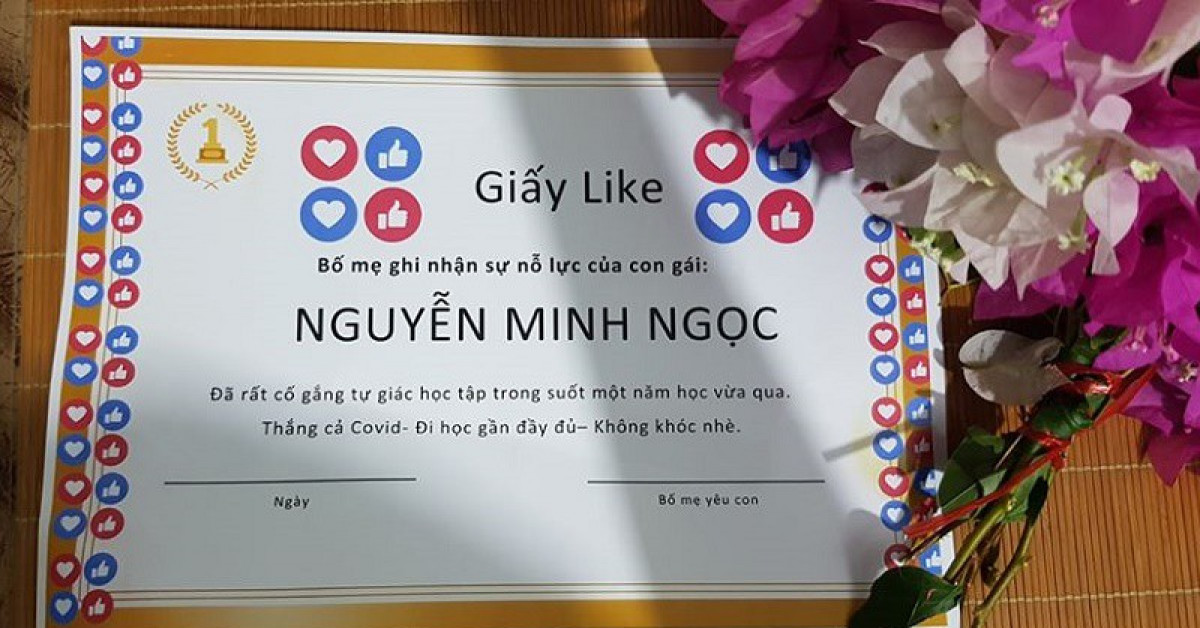 Phụ huynh sáng tạo “giấy like” thay giấy khen động viên con gây “bão” mạng xã hội