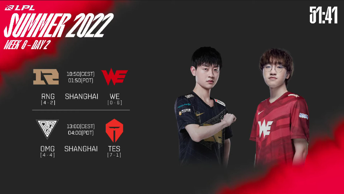 Trực tiếp LPL Mùa Hè 2022 ngày 12/07: RNG vs. WE, OMG vs. TES