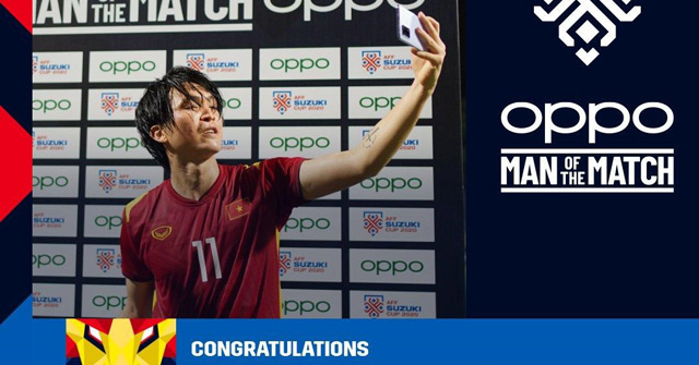 Cầu thủ Nguyễn Tuấn Anh đoạt danh hiệu “Man of the Match” với phần thưởng là OPPO A95 trong trận Việt Nam – Malaysia tại AFF Suzuki Cup 2020