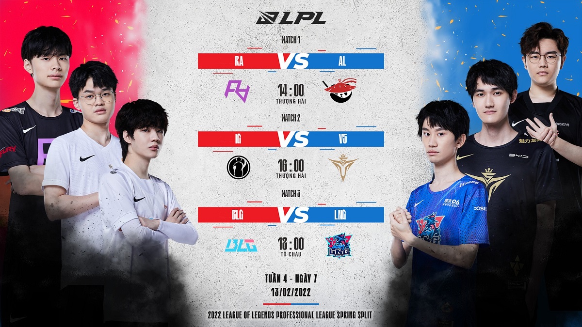 LPL mùa Xuân 2022: 3 cặp thi đấu RA vs AL, IG vs V5, BLG vs LNG