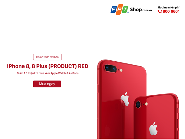 FPT Shop mở bán iPhone 8/8 Plus (PRODUCT) RED, giá từ 20,99 triệu đồng