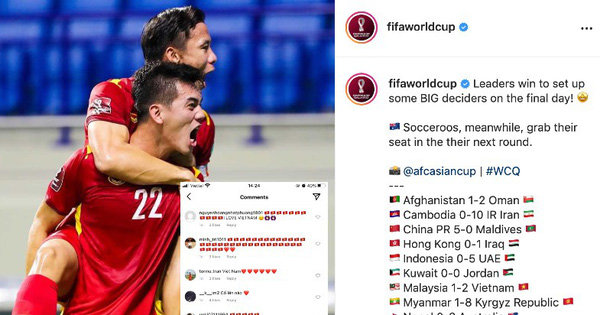 Instagram chính thức của FIFA đăng ảnh khoảnh khắc ăn mừng của đội tuyển Việt Nam, cộng đồng mạng Việt rần rần tự hào!