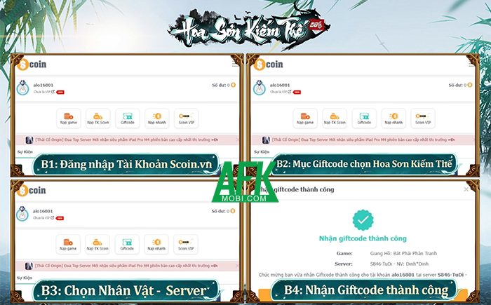 Tổng hợp gift code game Hoa Sơn Kiếm Thế – VTC mới nhất trong tháng
