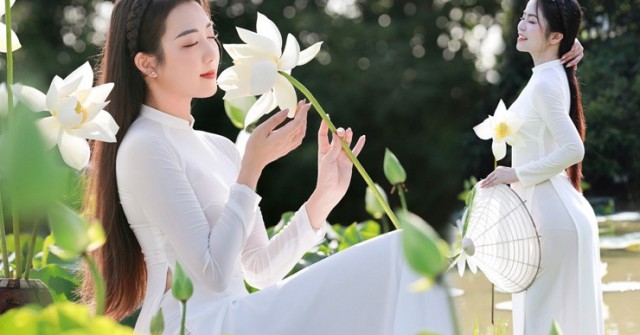 Thiếu nữ khoe dáng yêu kiều giữa đầm sen trắng muốt