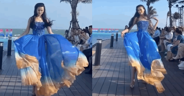 Hoa hậu Phương Khánh gặp sự cố khi catwalk, chuyện gì mà đành cười 