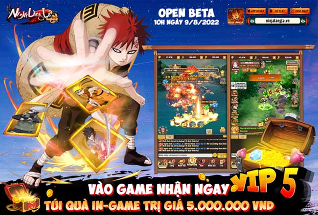 Ninja Làng Lá: Truyền Kỳ tặng miễn phí VIP 5, gói quà 5.000.000 VND tại bản Open Beta