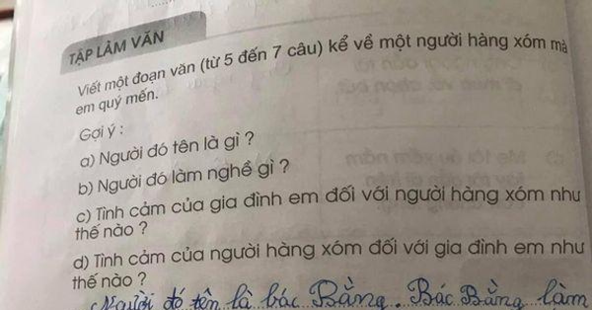 Học sinh tiểu học viết văn miêu tả người hàng xóm khiến bố mẹ chỉ muốn độn thổ