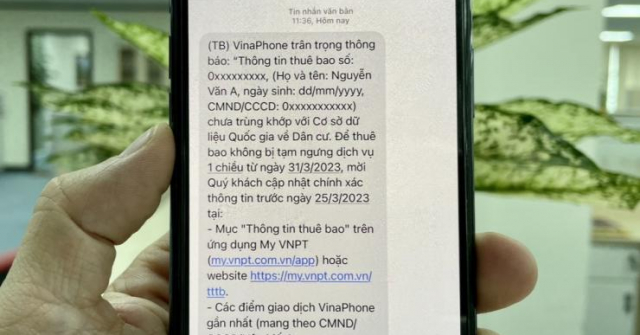 Thuê bao VinaPhone sai thông tin sẽ liên tục nhận SMS này trong 5 ngày