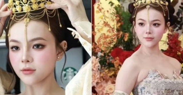 Cô dâu ở TPHCM xinh như búp bê, đầu đội vương miện làm từ 10 cây vàng