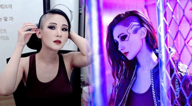 Hoá thân trọn vẹn vào Cyberpunk 2077, nữ cosplayer cạo đầu ngay trên sóng