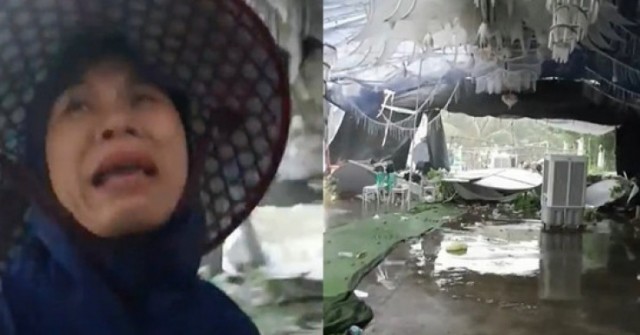 Nhìn bạt cưới bị xé nát, người phụ nữ Hà Nội khóc thành tiếng, dân mạng xót xa
