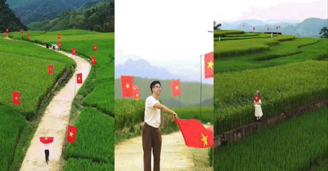 Con đường rực rỡ cờ đỏ sao vàng giữa cánh đồng lúa Suối Lìn