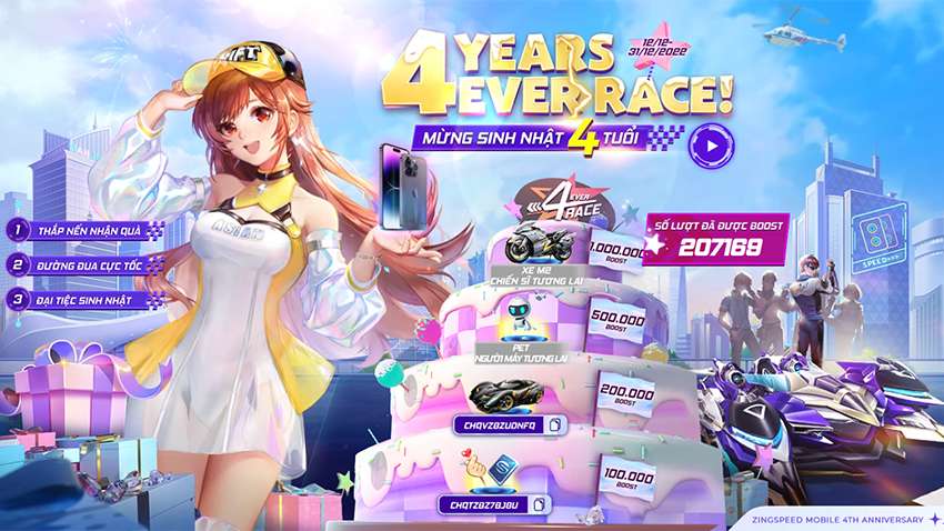 ZingSpeed Mobile chính thức tròn 4 tuổi, game thủ 'chạy đua' nhận quà sinh nhật khủng 