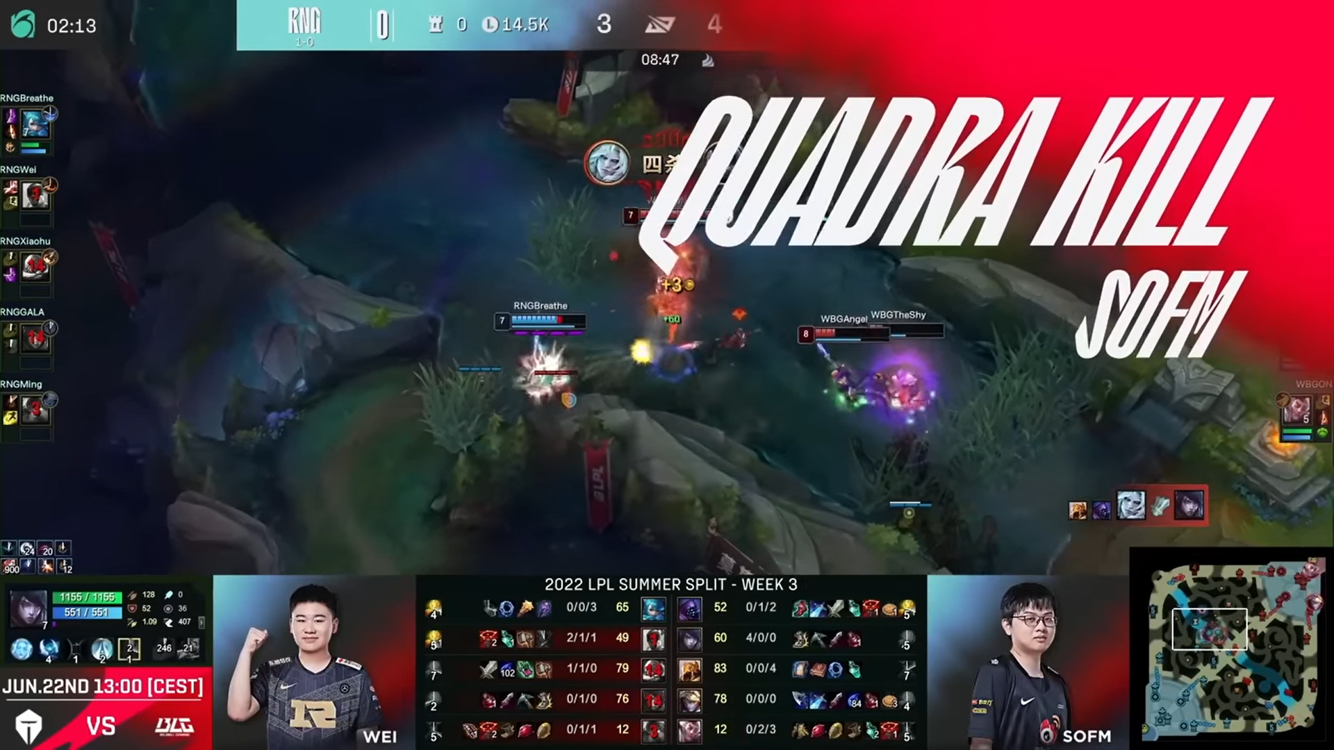 SofM hụt Pentakill và lập kỷ lục mới, WBG vẫn thua trình RNG tại LPL Mùa Hè 2022