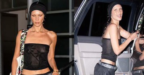 Bella Hadid mặc áo xuyên thấu lộ ngực trần, nhan sắc 