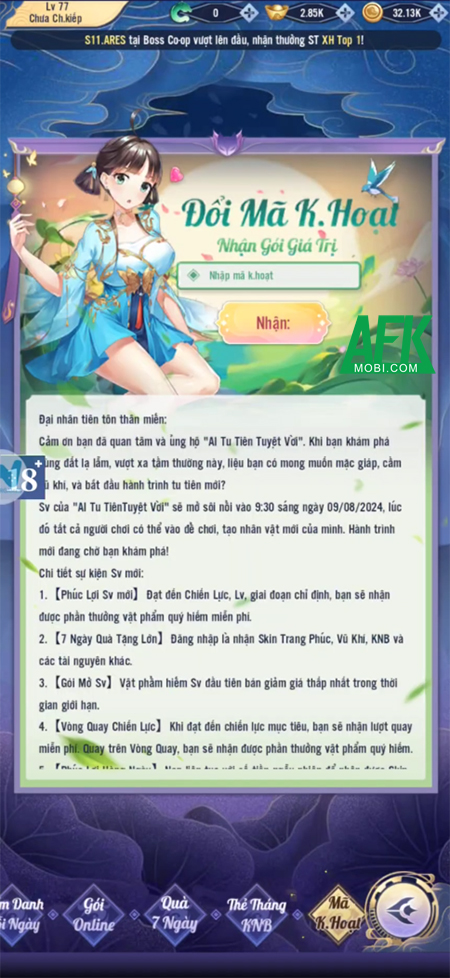 Tổng hợp gift code game AI Tu Tiên Tuyệt Vời mới nhất trong tháng