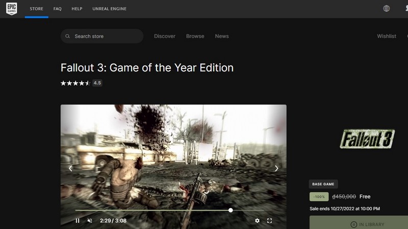 Fallout 3 Game of the Year Edition đang miễn phí trên EPIC Store