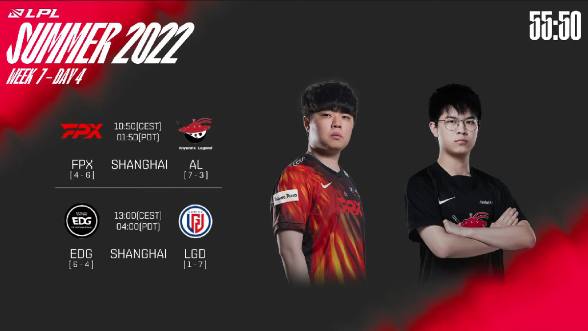 Trực tiếp LPL Mùa Hè 2022 ngày 21/07: FPX VS. AL, EDG VS. LGD