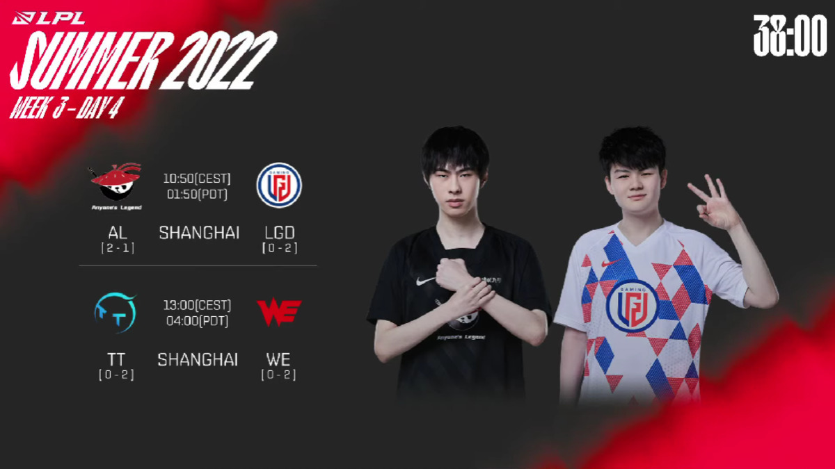 Trực tiếp LPL Mùa Hè 2022 ngày 23/6: AL vs. LGD, TT vs. WE